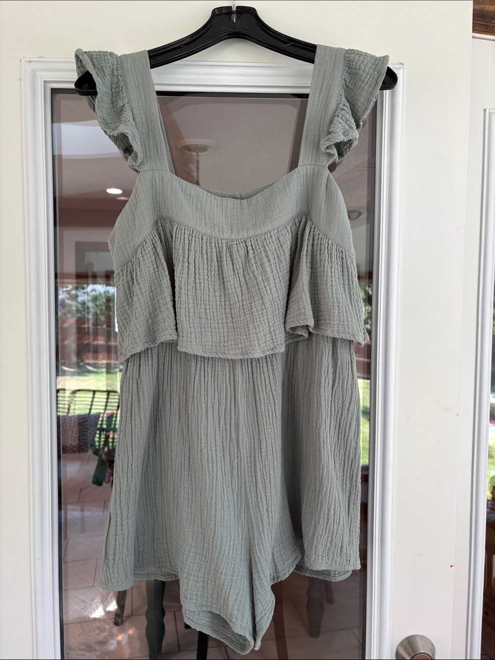 Sage Green Ruffle-Front Jumpsuit Romper